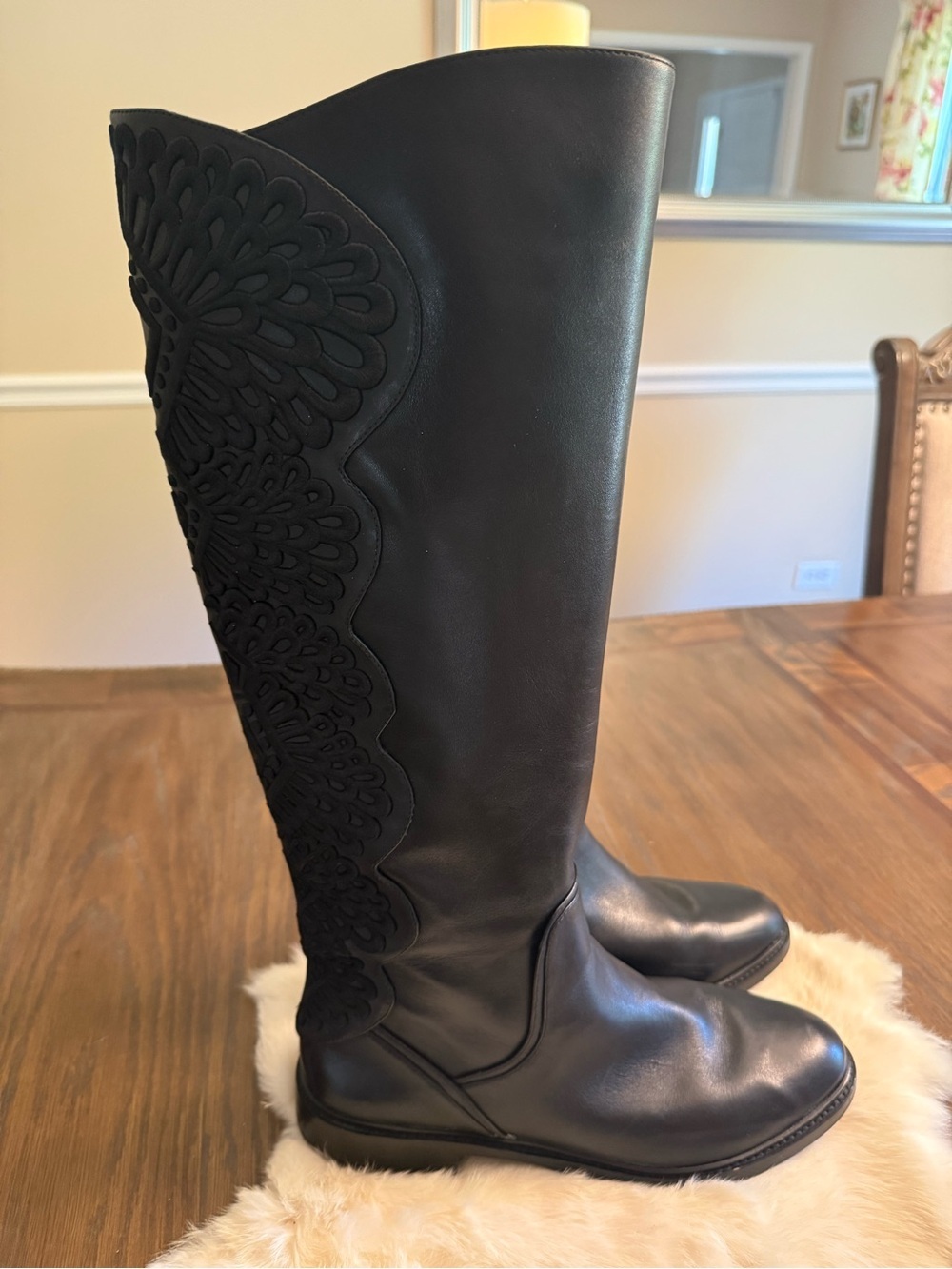 Gianni Bini Alybeth Embroidered Tall Leather Riding Boots Side Zipper Size 9 - Picture 2 of 8